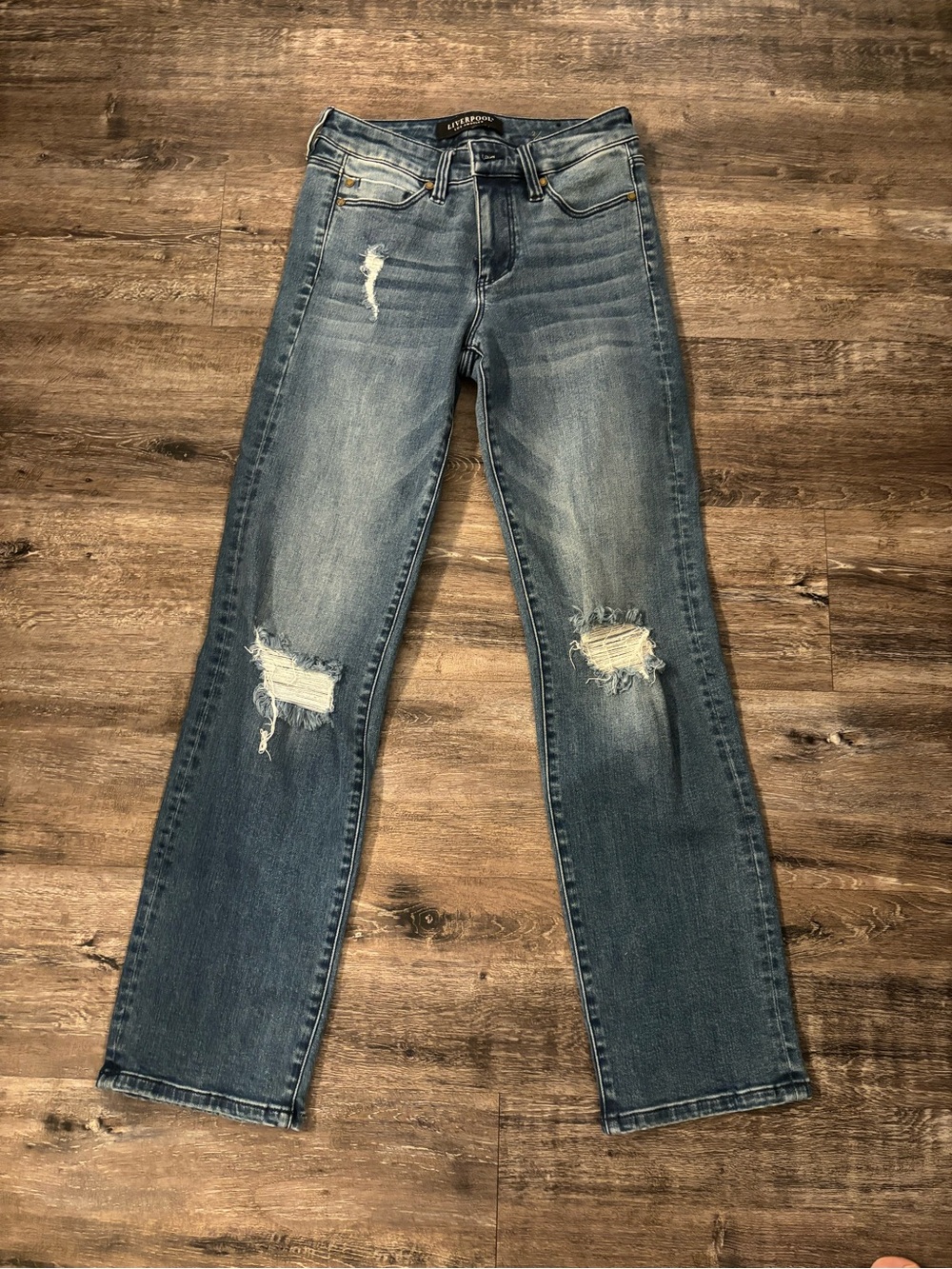 Liverpool Distressed Straight-Leg Jeans - Light Blue